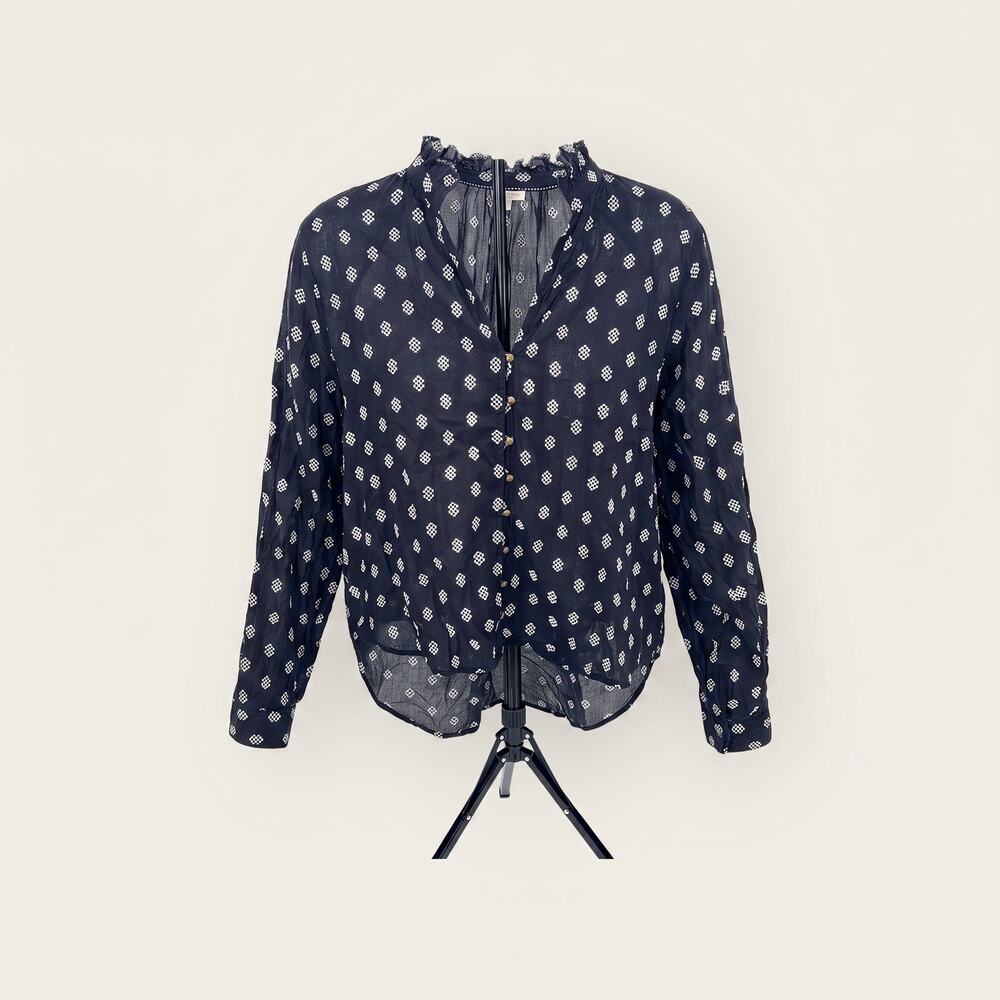 PILCRO Anthropologie Embroidered Cotton Button Front Blouse Large